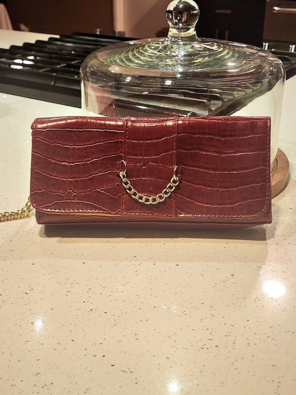 Crocodile-Embossed Clutch in Red